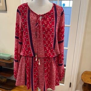 Truly Me by Sara Sara Girl’s Red and Blue Floral Long Sleeve Dress. Size 16